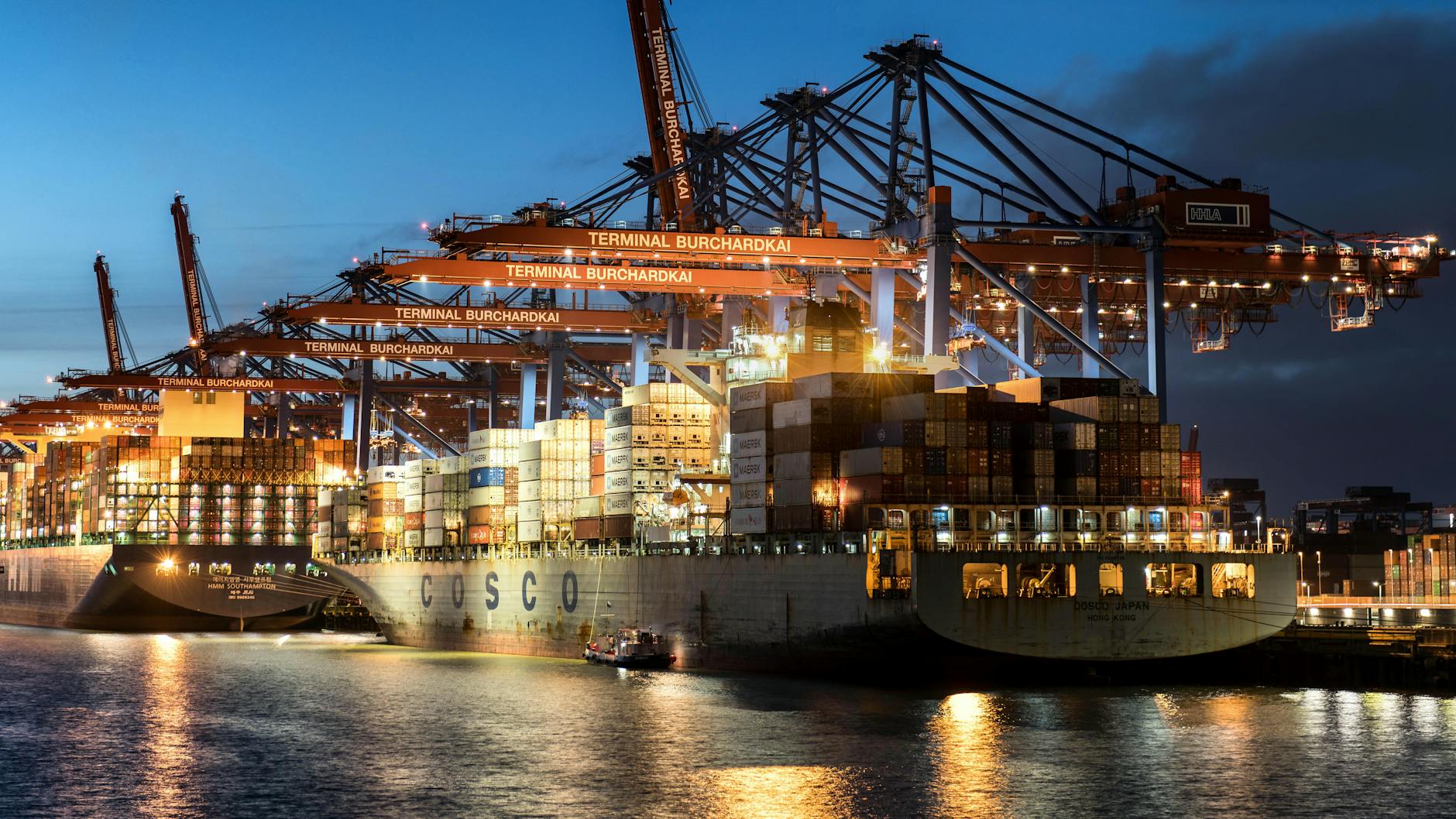 cargo ship in harbor in hamburg in germany